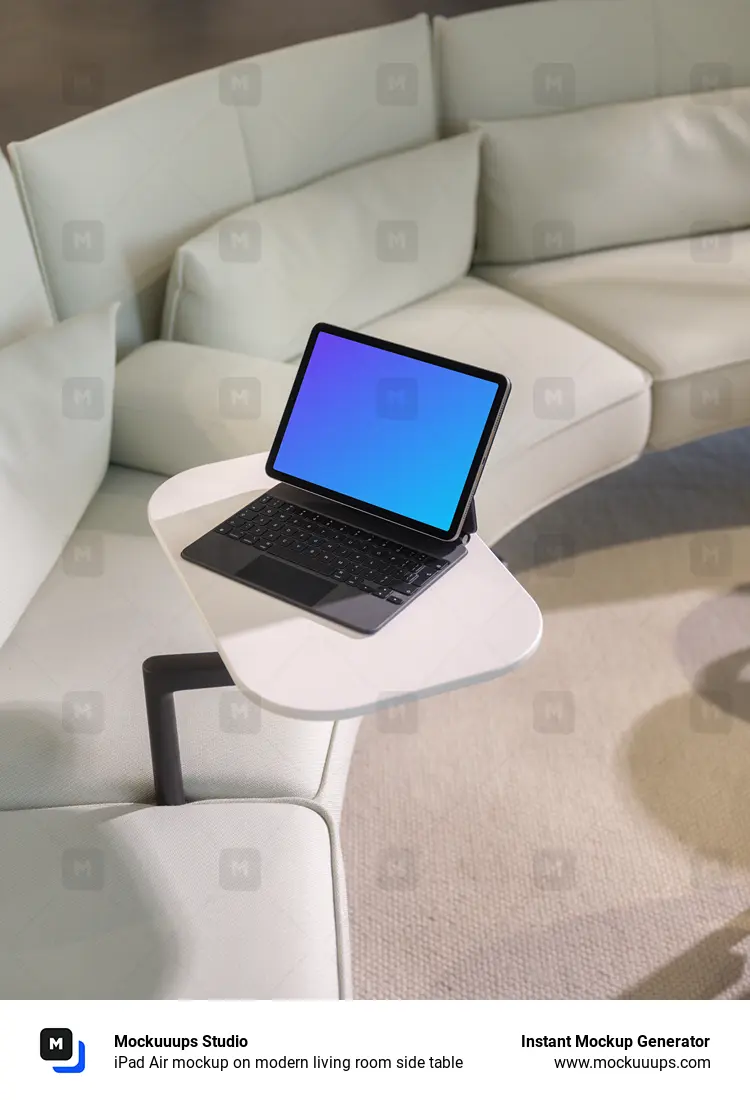 iPad Air mockup on modern living room side table