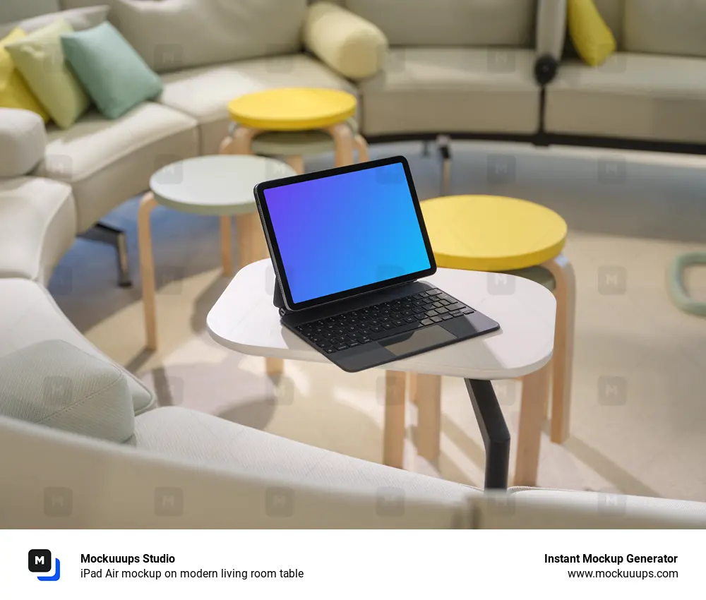 iPad Air mockup on modern living room table