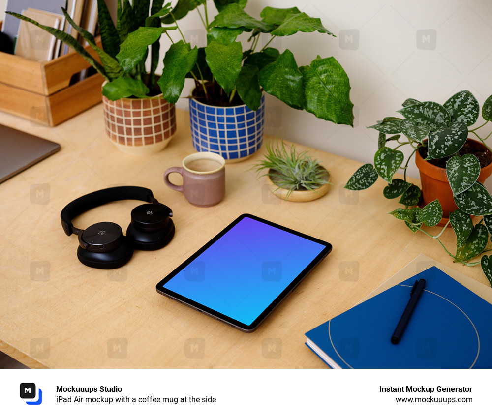 iPad Air mockup with a coffee mug at the side