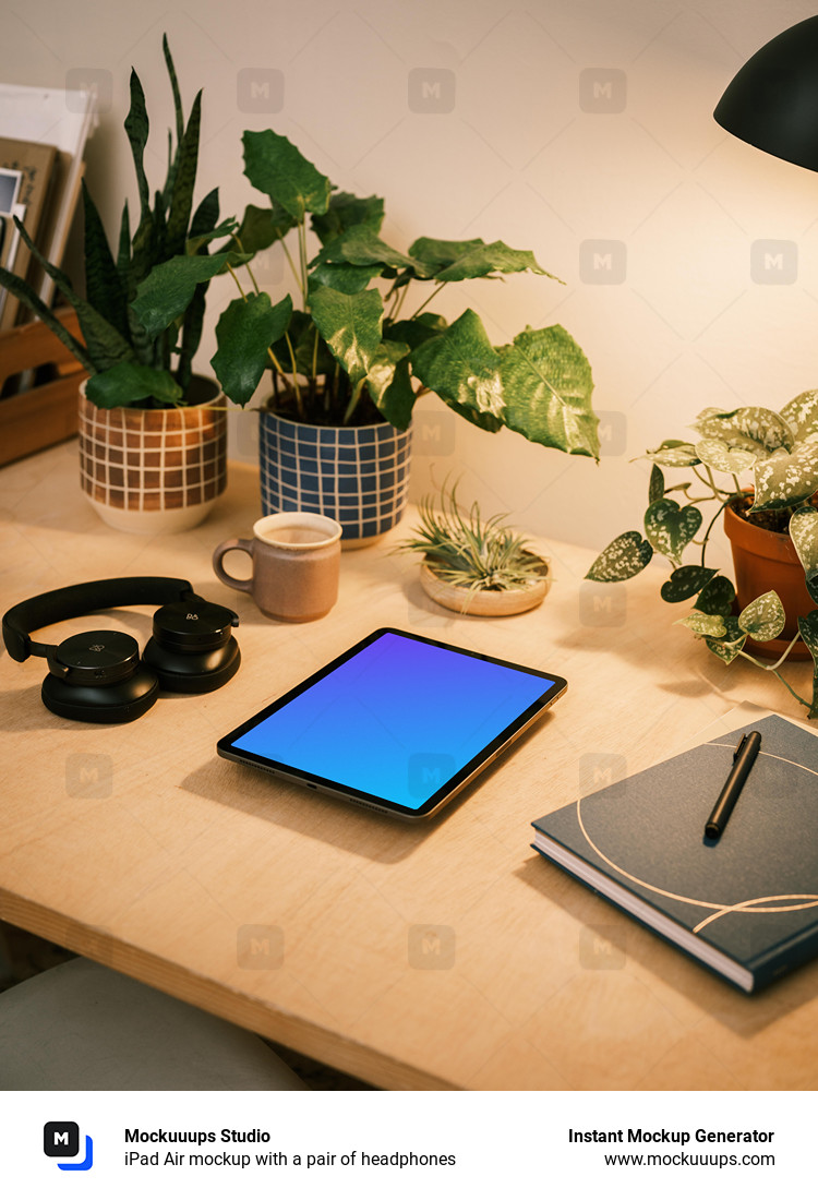 iPad Air mockup with a pair of headphones