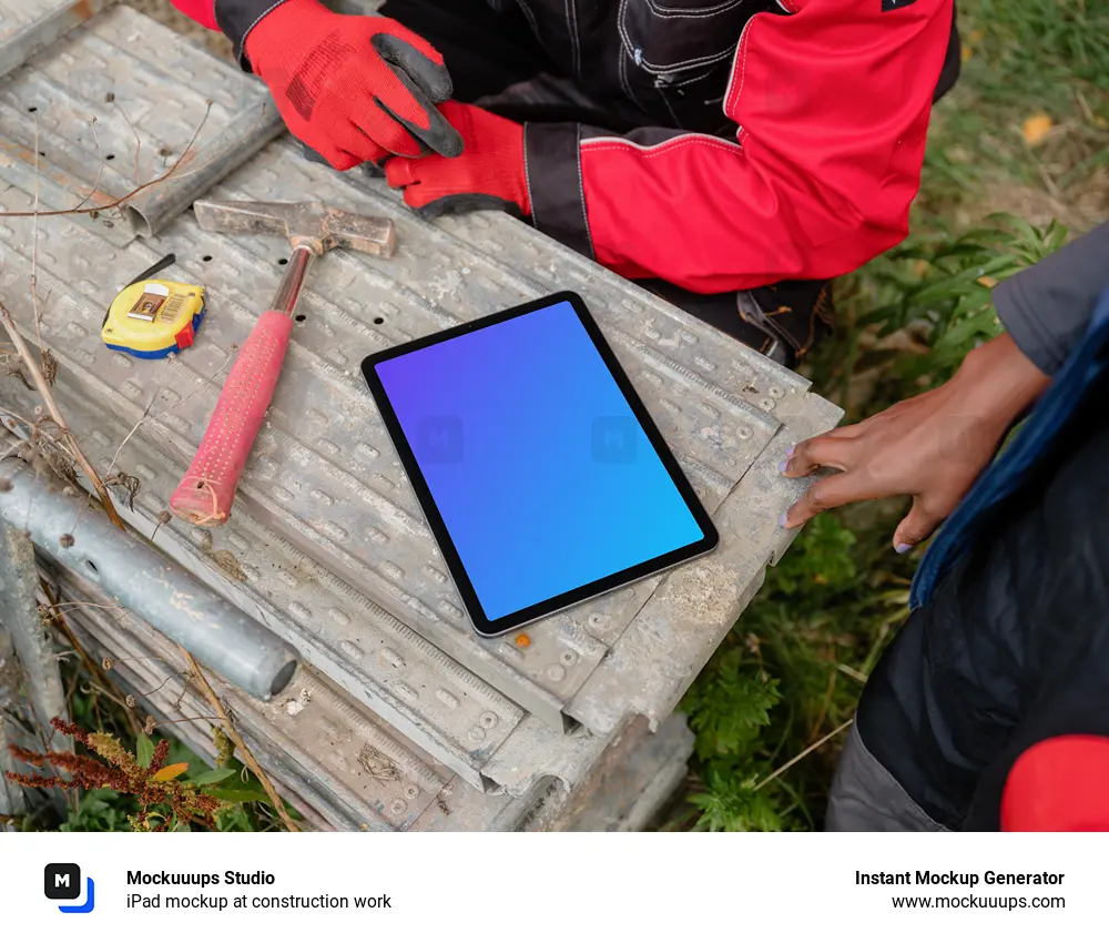 iPad mockup at construction work