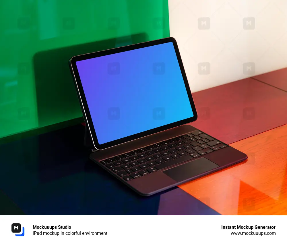 iPad mockup in colorful environment