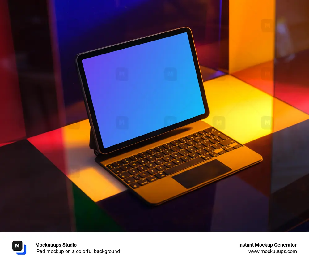 iPad mockup on a colorful background