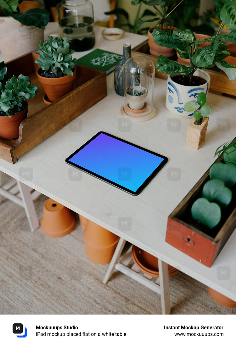 iPad mockup placed flat on a white table