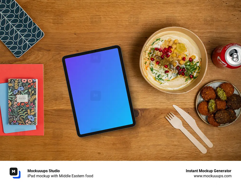 iPad mockup with Middle Eastern food