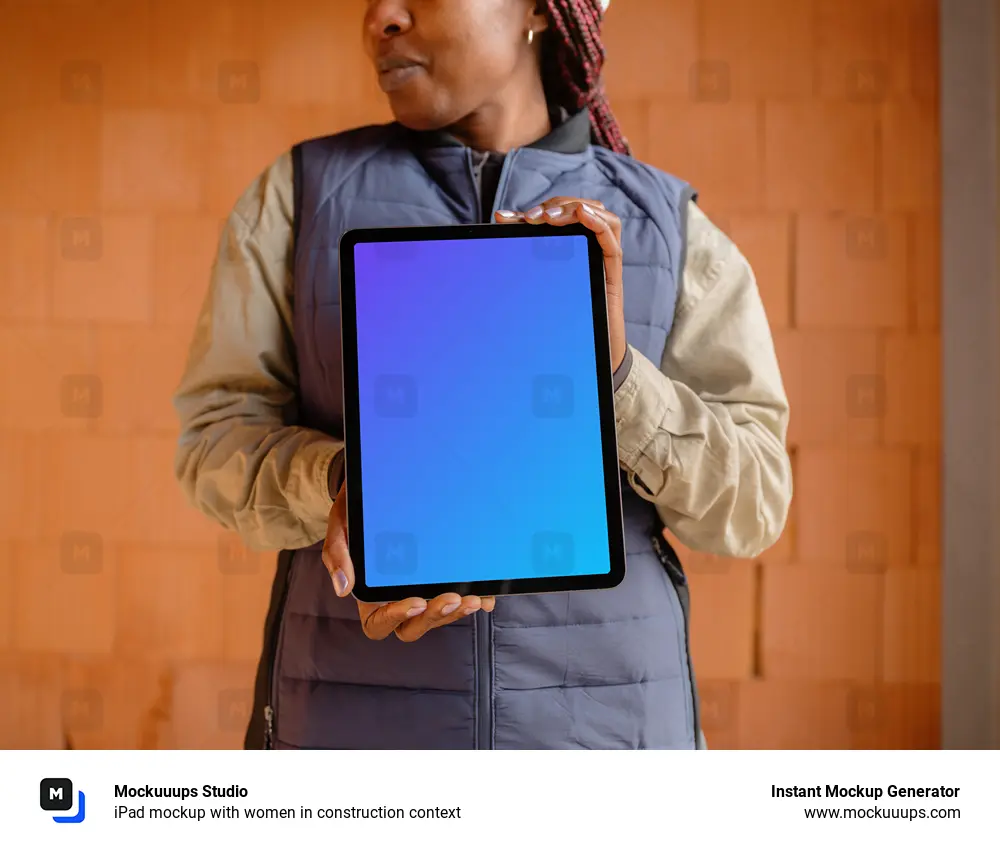 iPad mockup with women in construction context