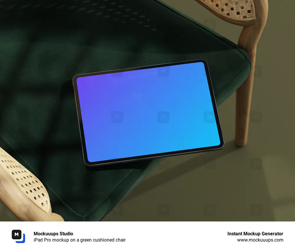 iPad Pro mockup on a green cushioned chair