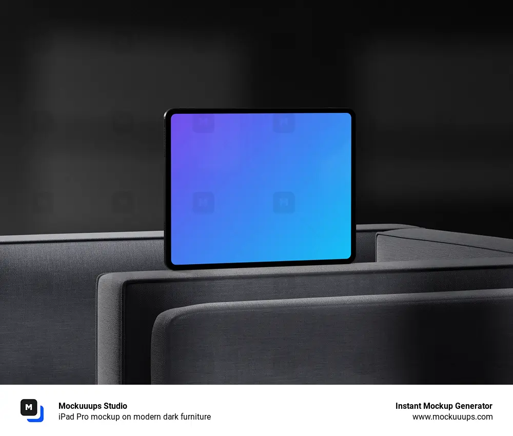 iPad Pro mockup on modern dark furniture