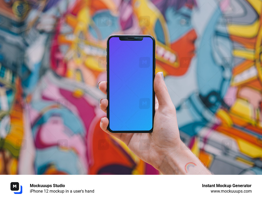 iPhone 12 mockup in a user's hand 