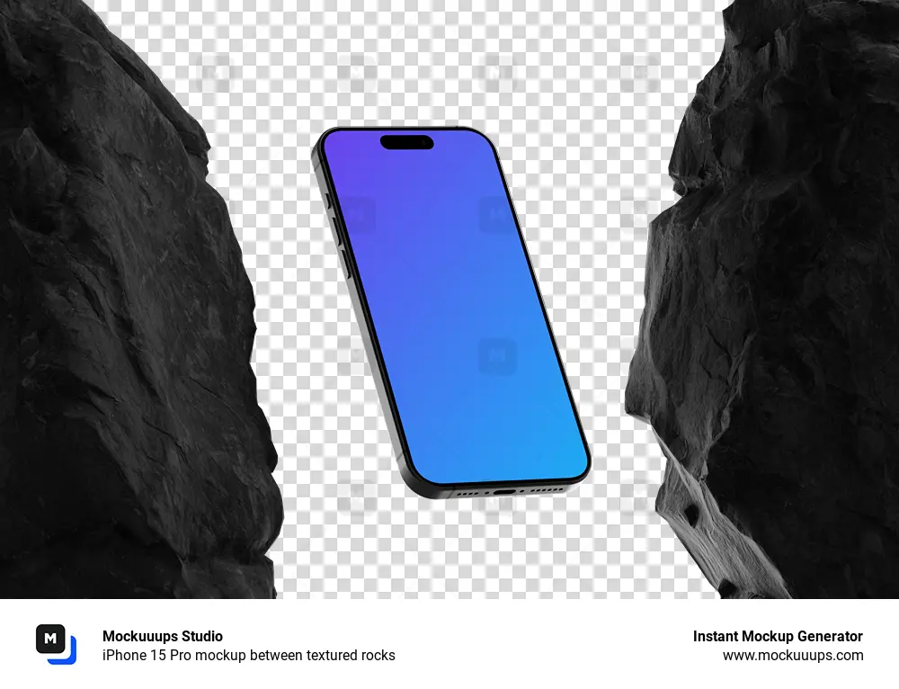 iPhone 15 Pro mockup between textured rocks