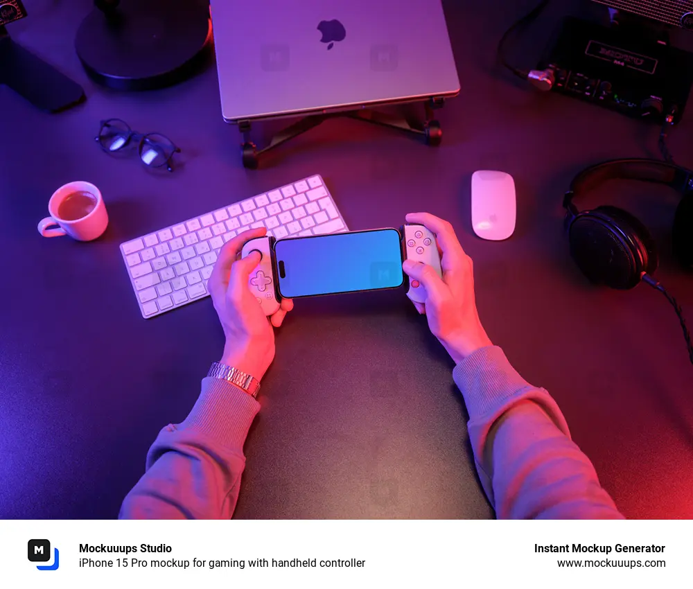 iPhone 15 Pro mockup for gaming with handheld controller