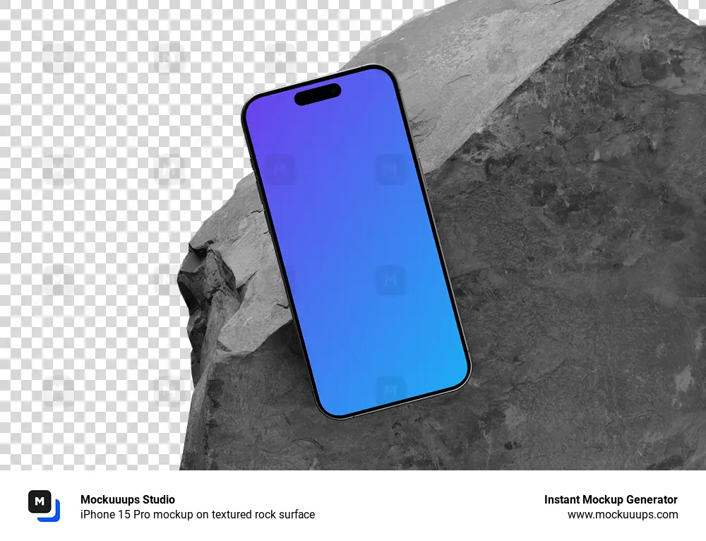 iPhone 15 Pro mockup on textured rock surface