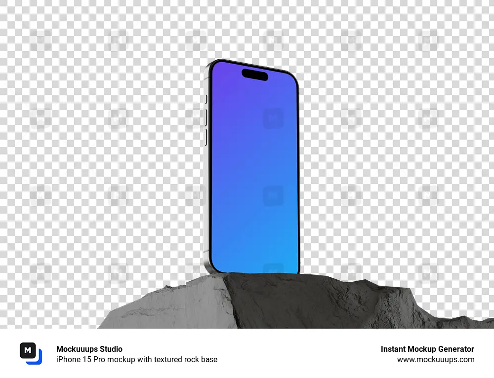 iPhone 15 Pro mockup with textured rock base