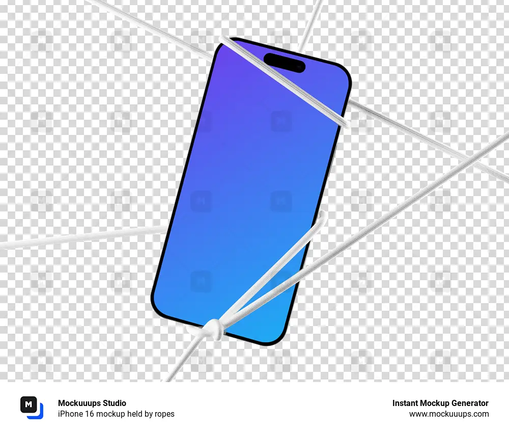 iPhone 16 mockup held by ropes
