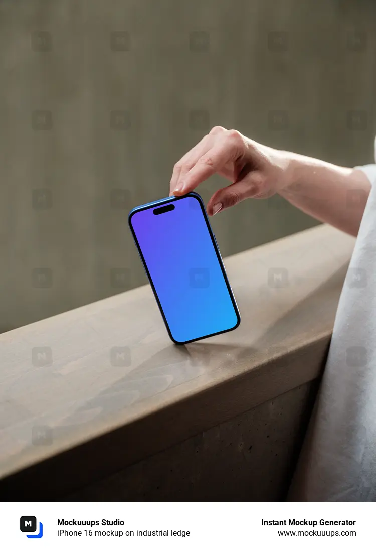 iPhone 16 mockup on industrial ledge