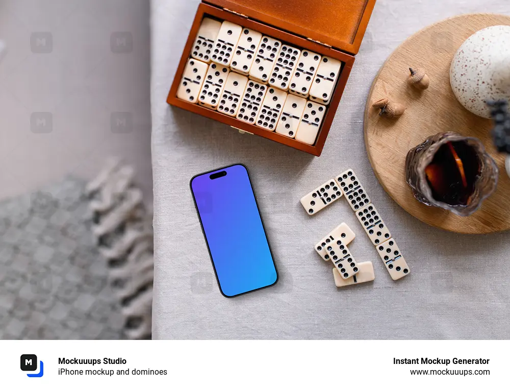 iPhone mockup and dominoes