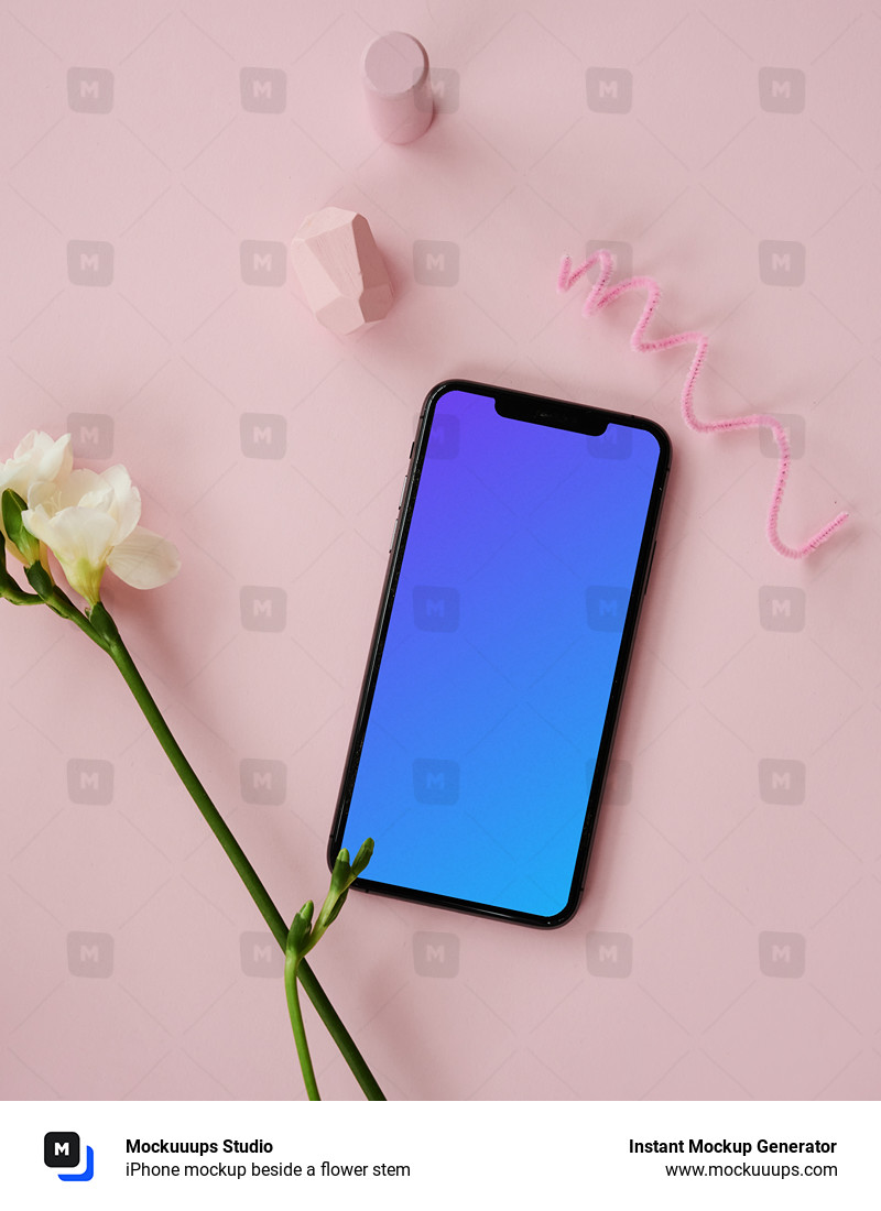 iPhone mockup beside a flower stem