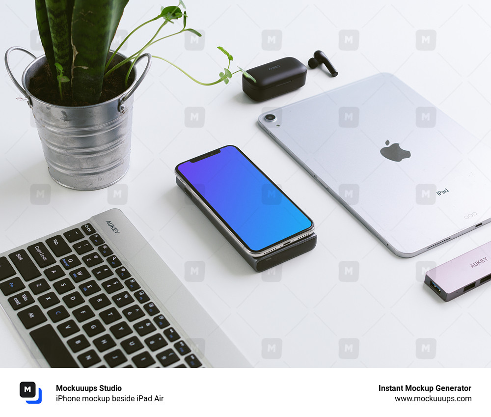 iPhone mockup beside iPad Air