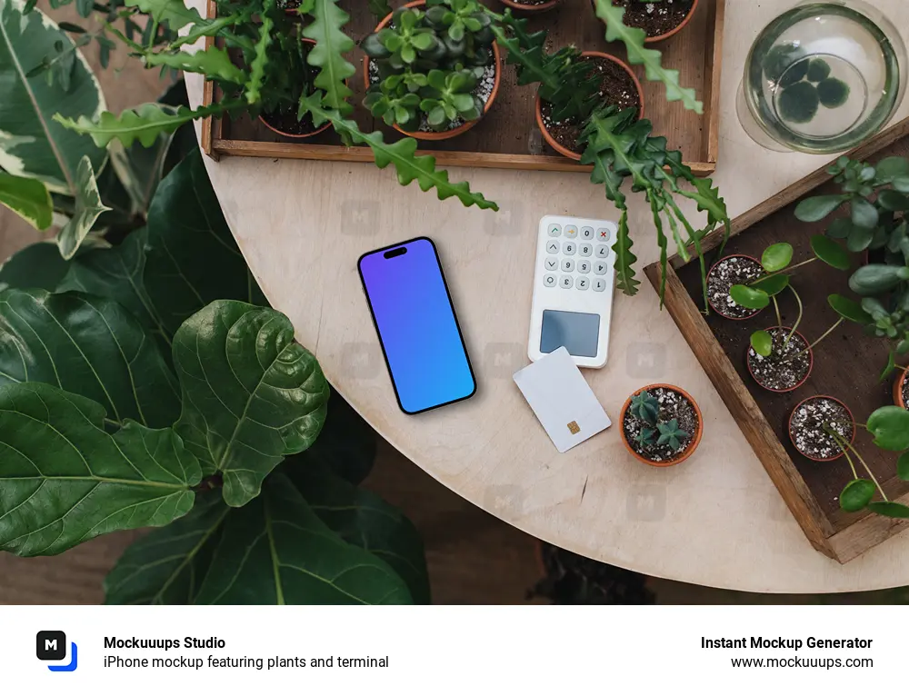 iPhone mockup featuring plants and terminal