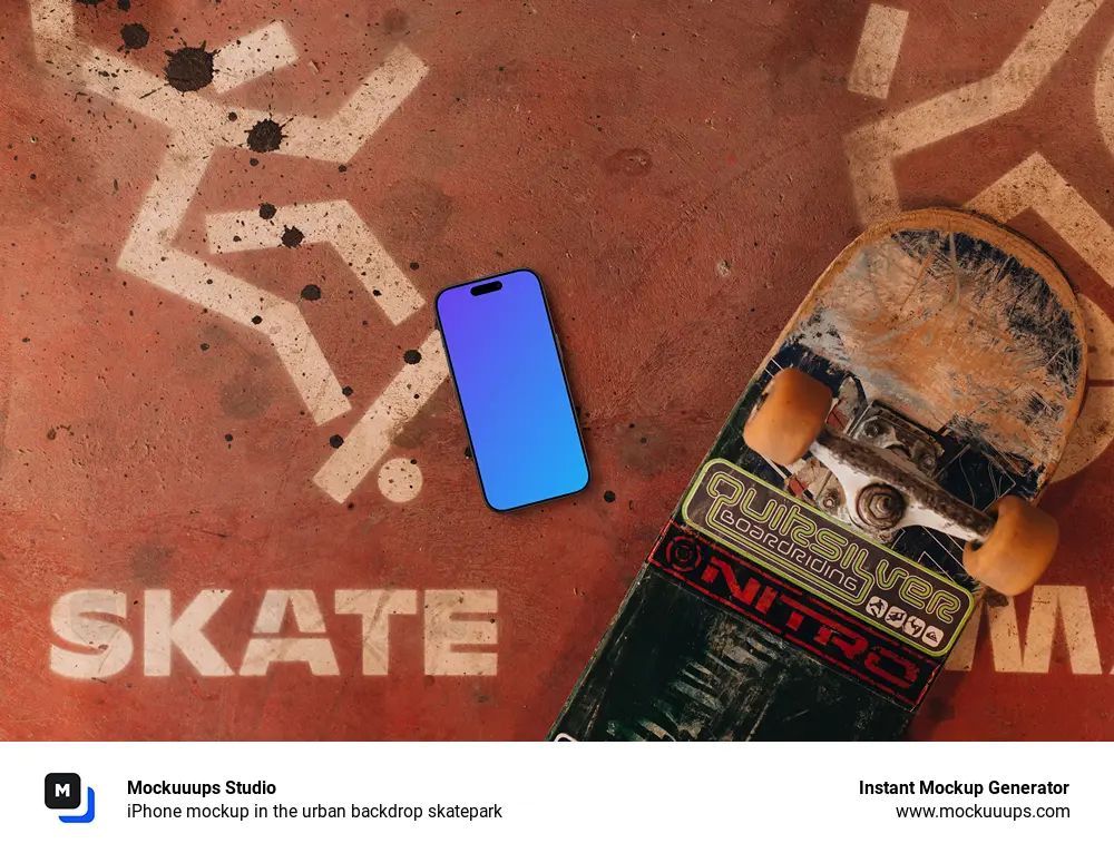 iPhone mockup in the urban backdrop skatepark