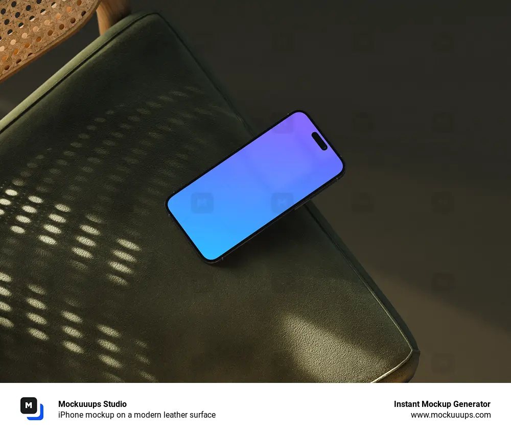 iPhone mockup on a modern leather surface