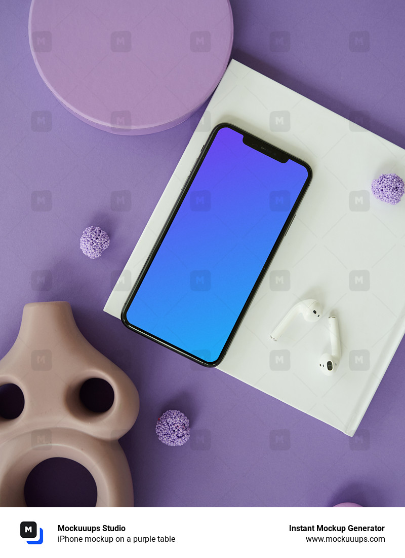 iPhone mockup on a purple table