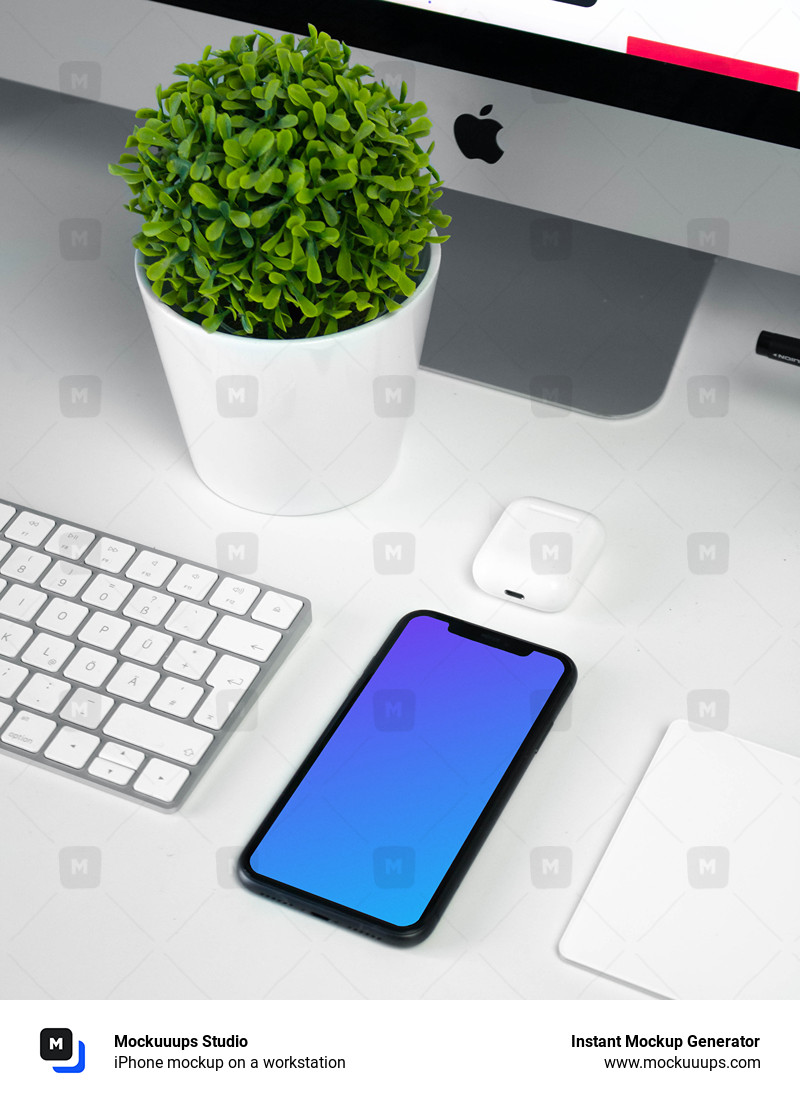 iPhone mockup on a workstation