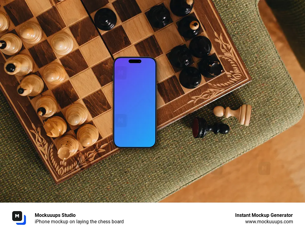 iPhone mockup on laying the chess board