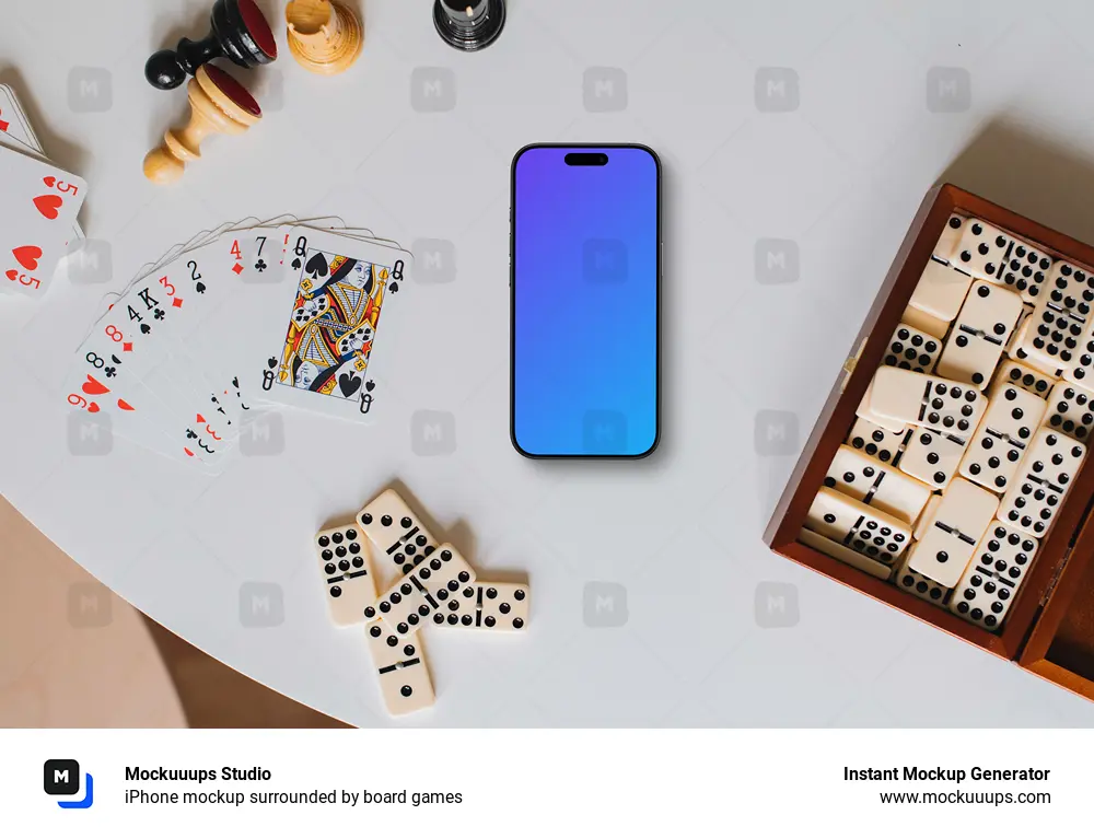 iPhone mockup surrounded by board games