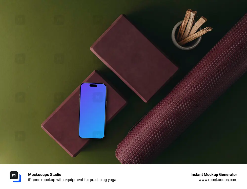 iPhone mockup with equipment for practicing yoga