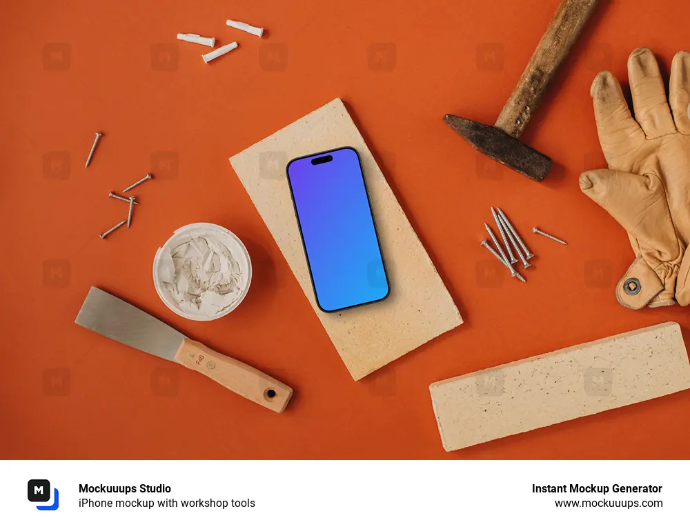 iPhone mockup with workshop tools