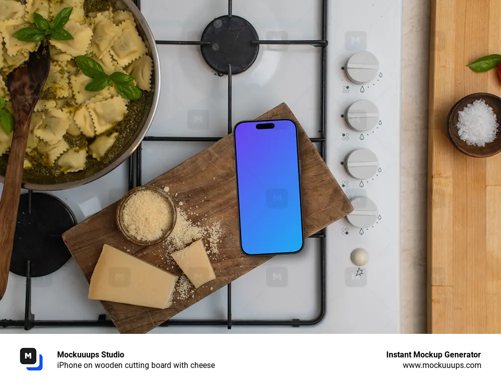 iPhone on wooden cutting board with cheese