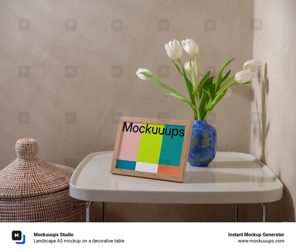 Landscape A5 mockup on a decorative table