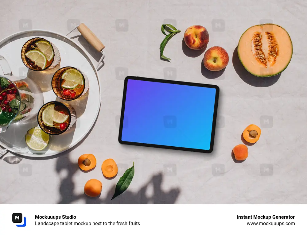 Landscape tablet mockup next to the fresh fruits