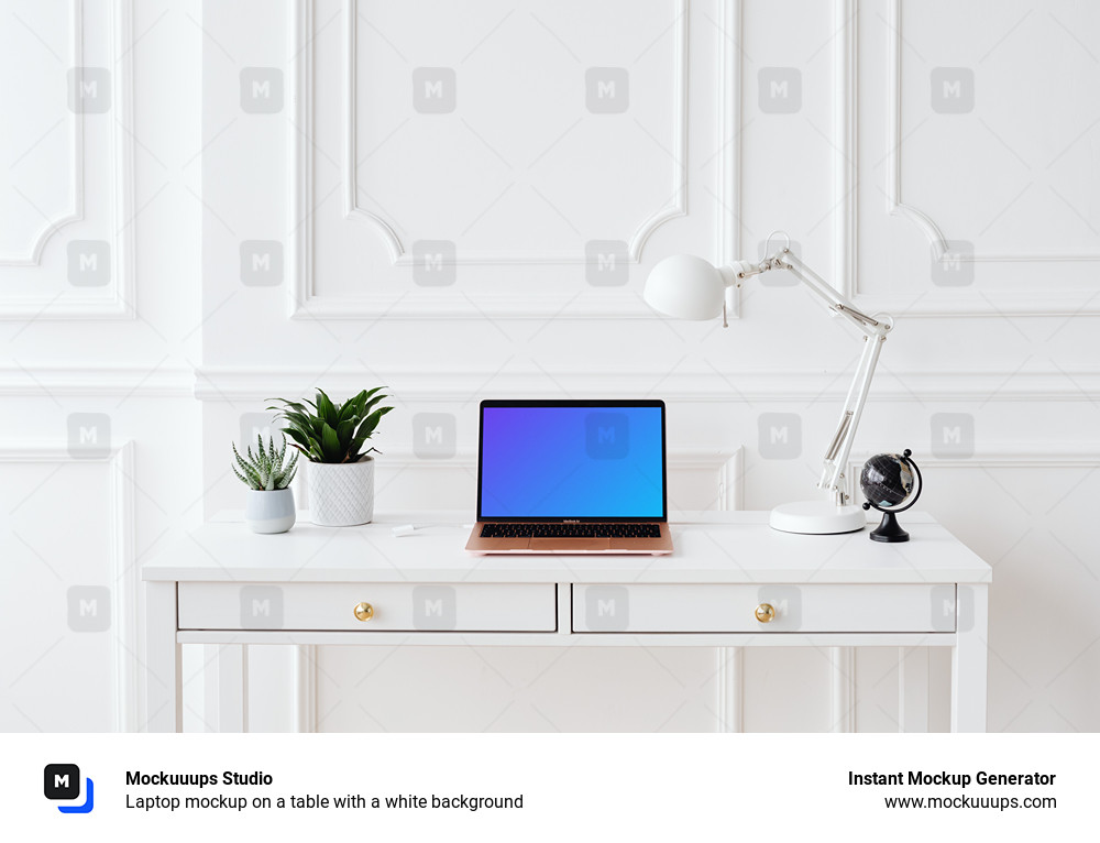 Laptop mockup on a table with a white background