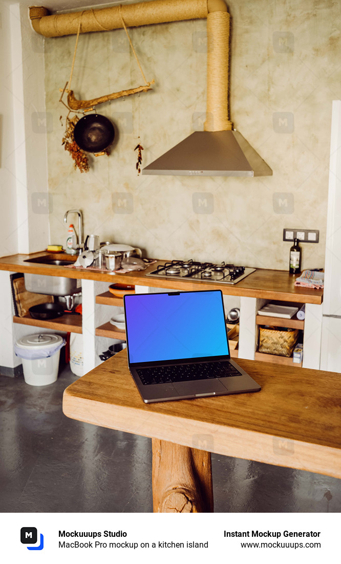 MacBook Pro mockup on a kitchen island