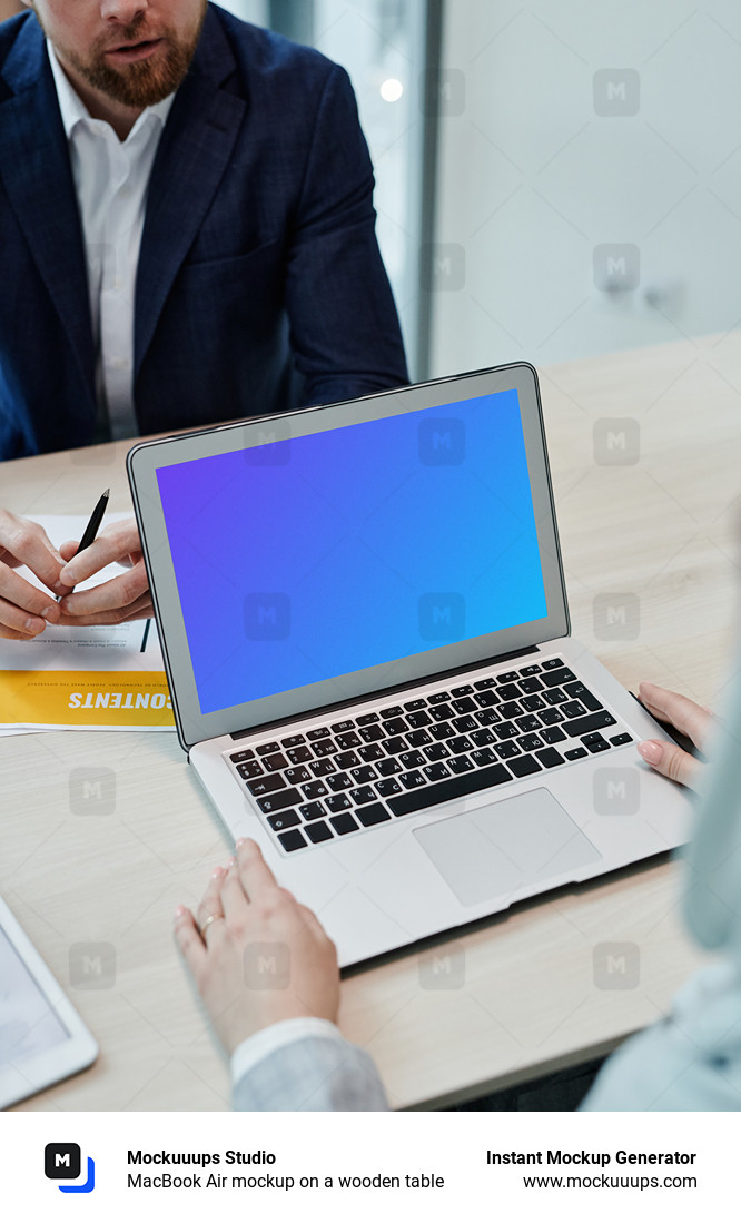 MacBook Air mockup on a wooden table