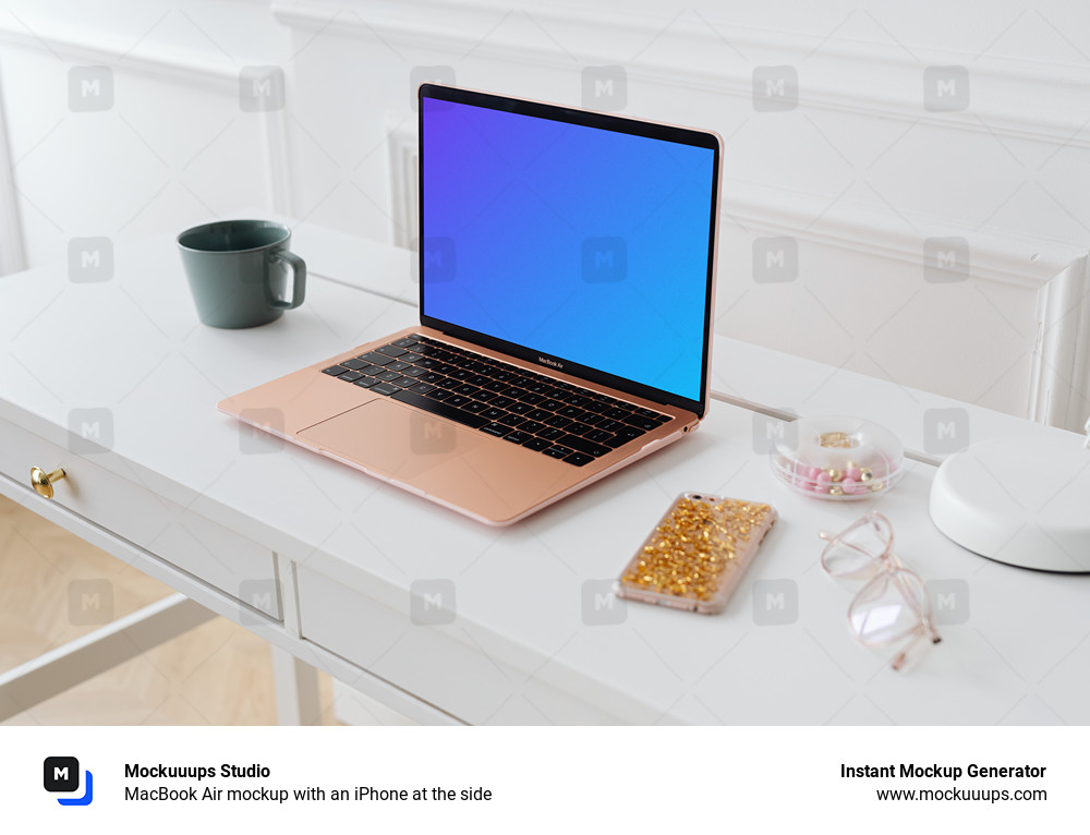MacBook Air mockup with an iPhone at the side