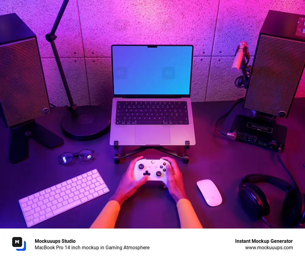 MacBook Pro 14 inch mockup in Gaming Atmosphere
