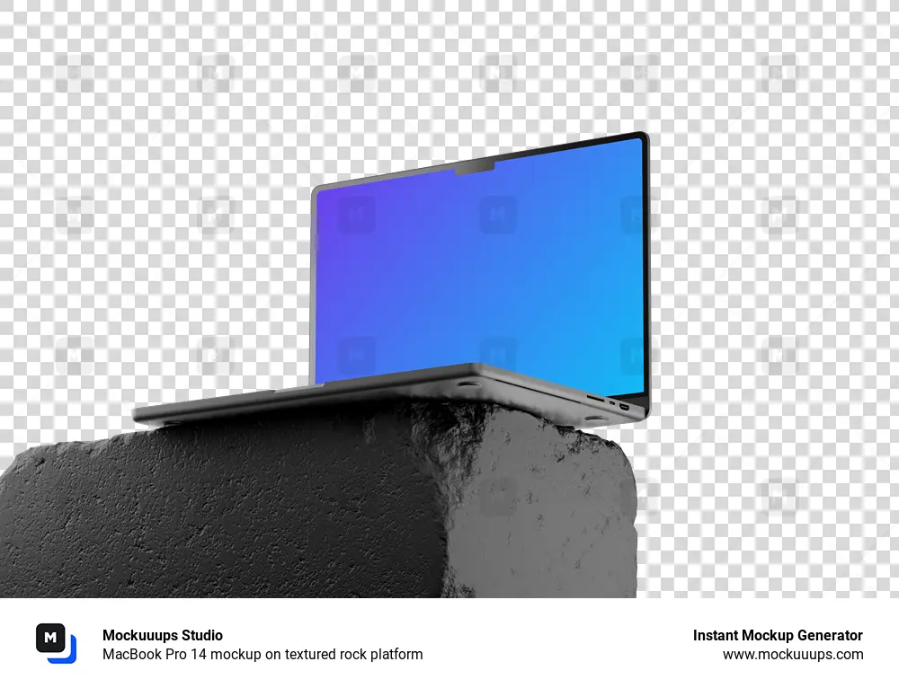 MacBook Pro 14 mockup on textured rock platform