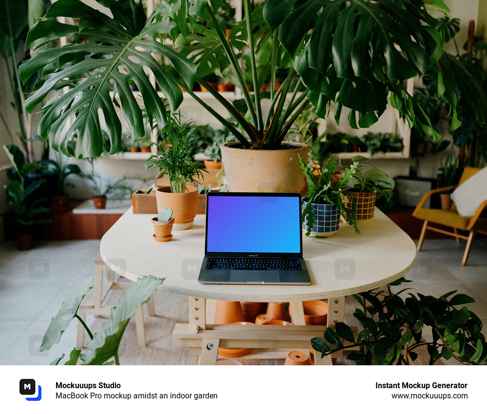 MacBook Pro mockup amidst an indoor garden