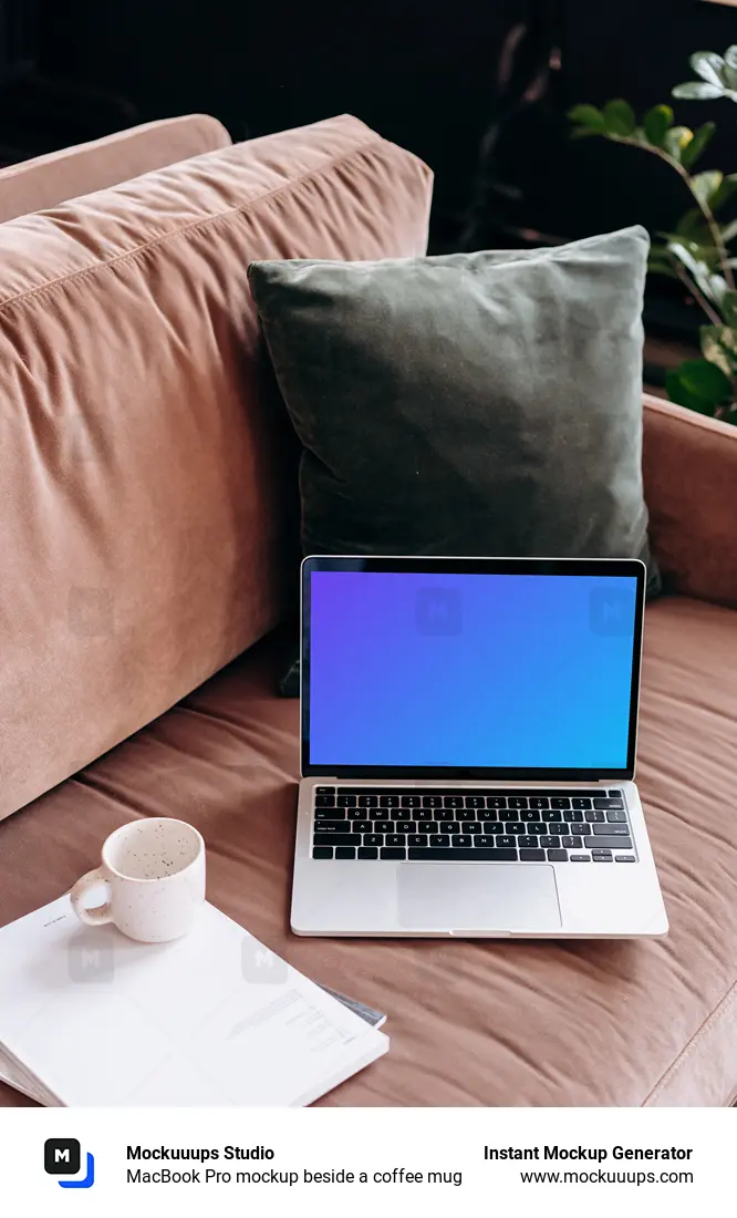 MacBook Pro mockup beside a coffee mug