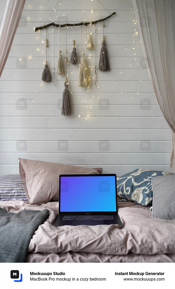 MacBook Pro mockup in a cozy bedroom