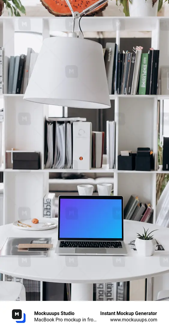 MacBook Pro mockup in front of a shelf