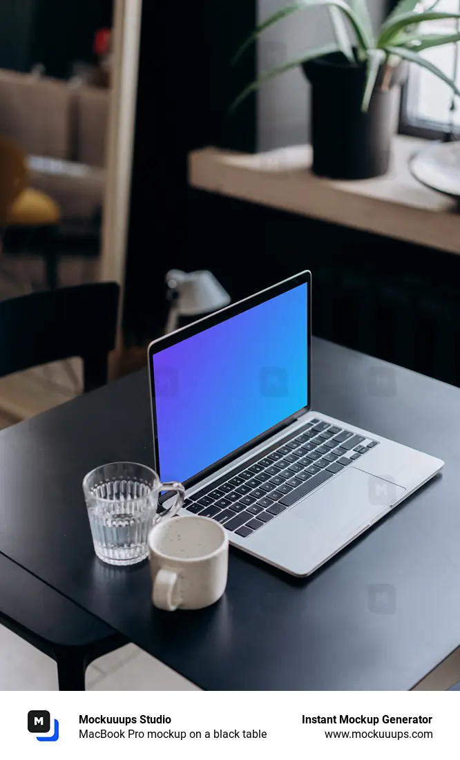 MacBook Pro mockup on a black table