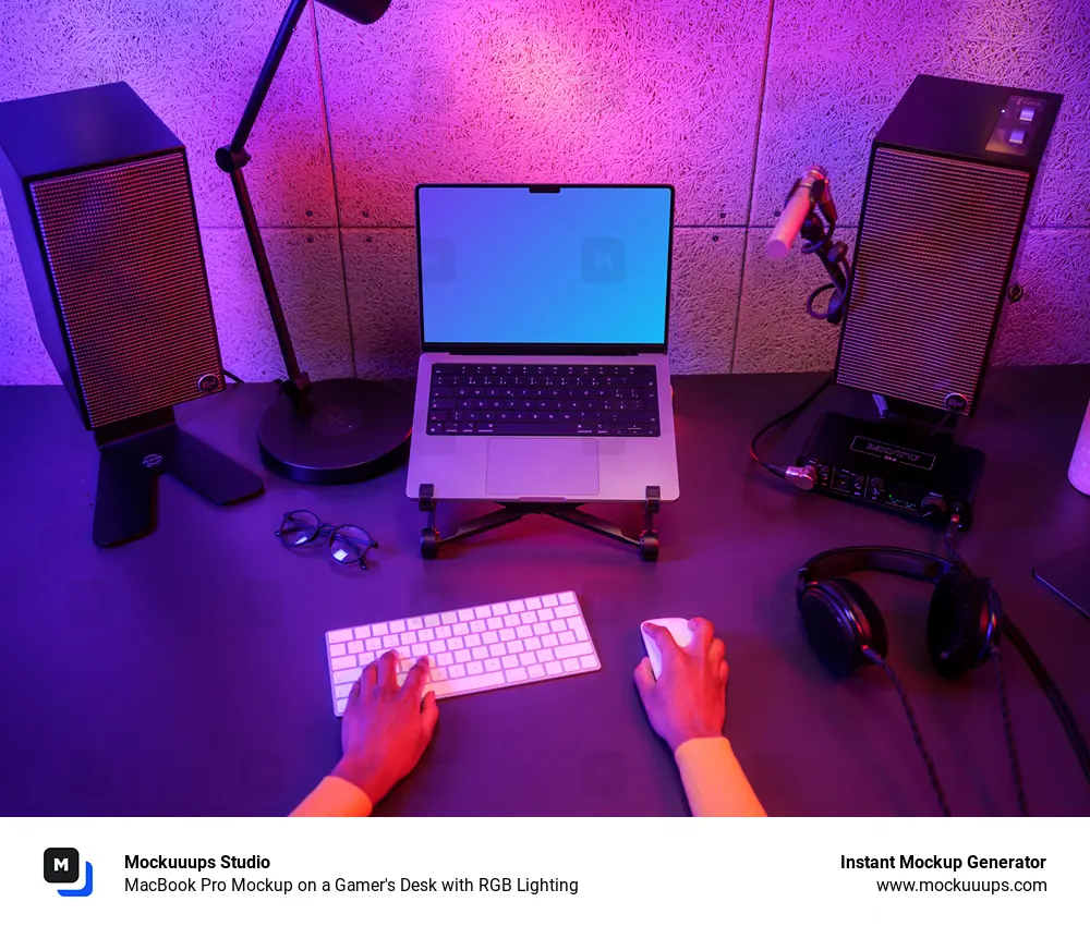 MacBook Pro Mockup on a Gamer's Desk with RGB Lighting