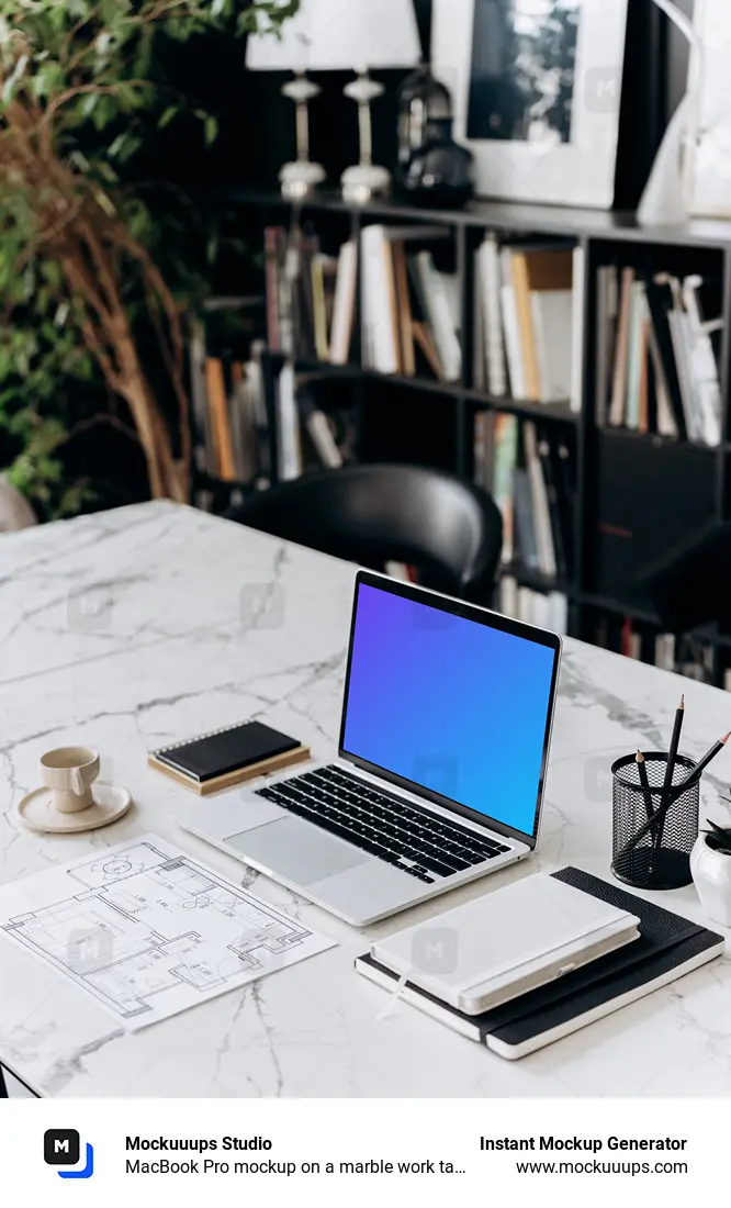 MacBook Pro mockup on a marble work table