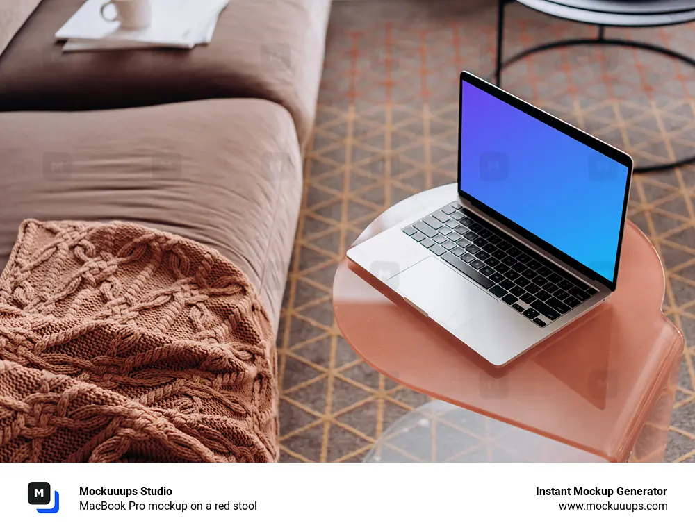 MacBook Pro mockup on a red stool