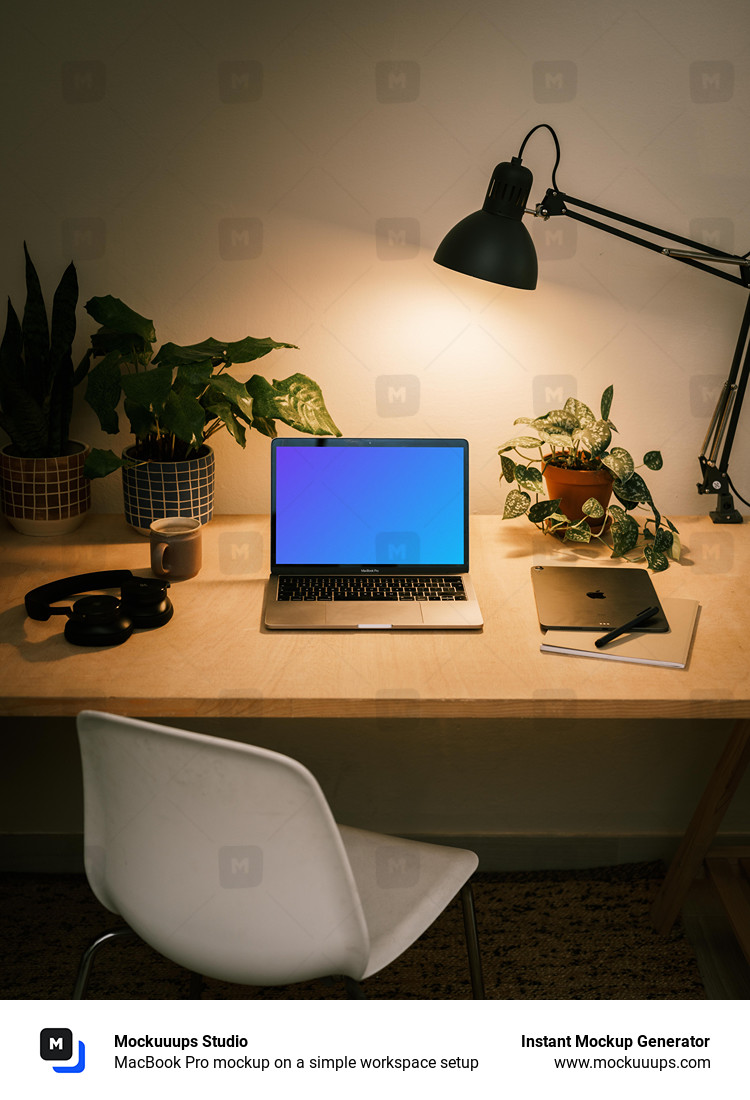 MacBook Pro mockup on a simple workspace setup