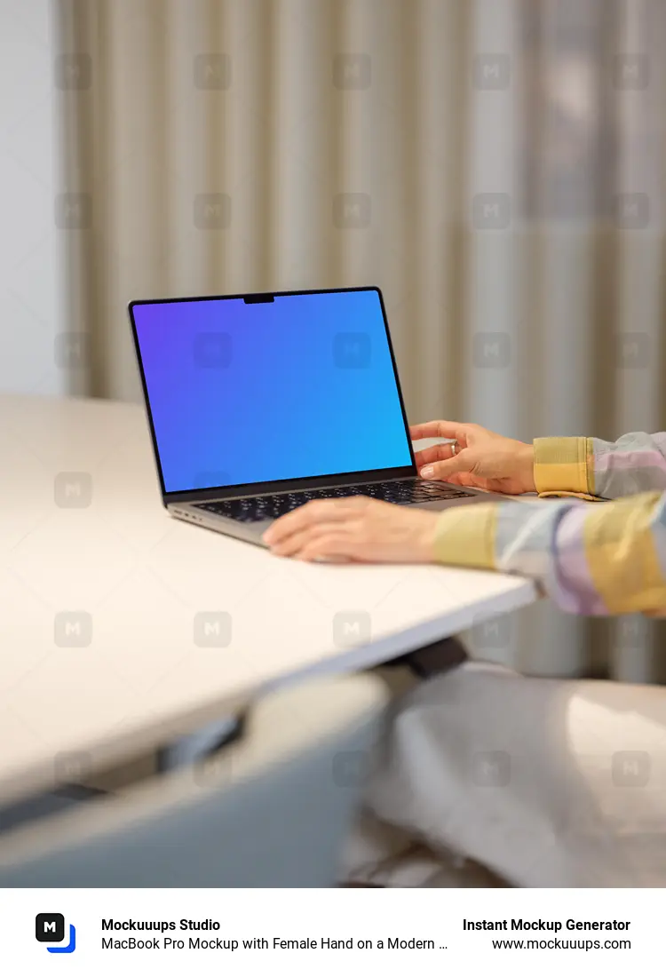 MacBook Pro Mockup with Female Hand on a Modern Desk